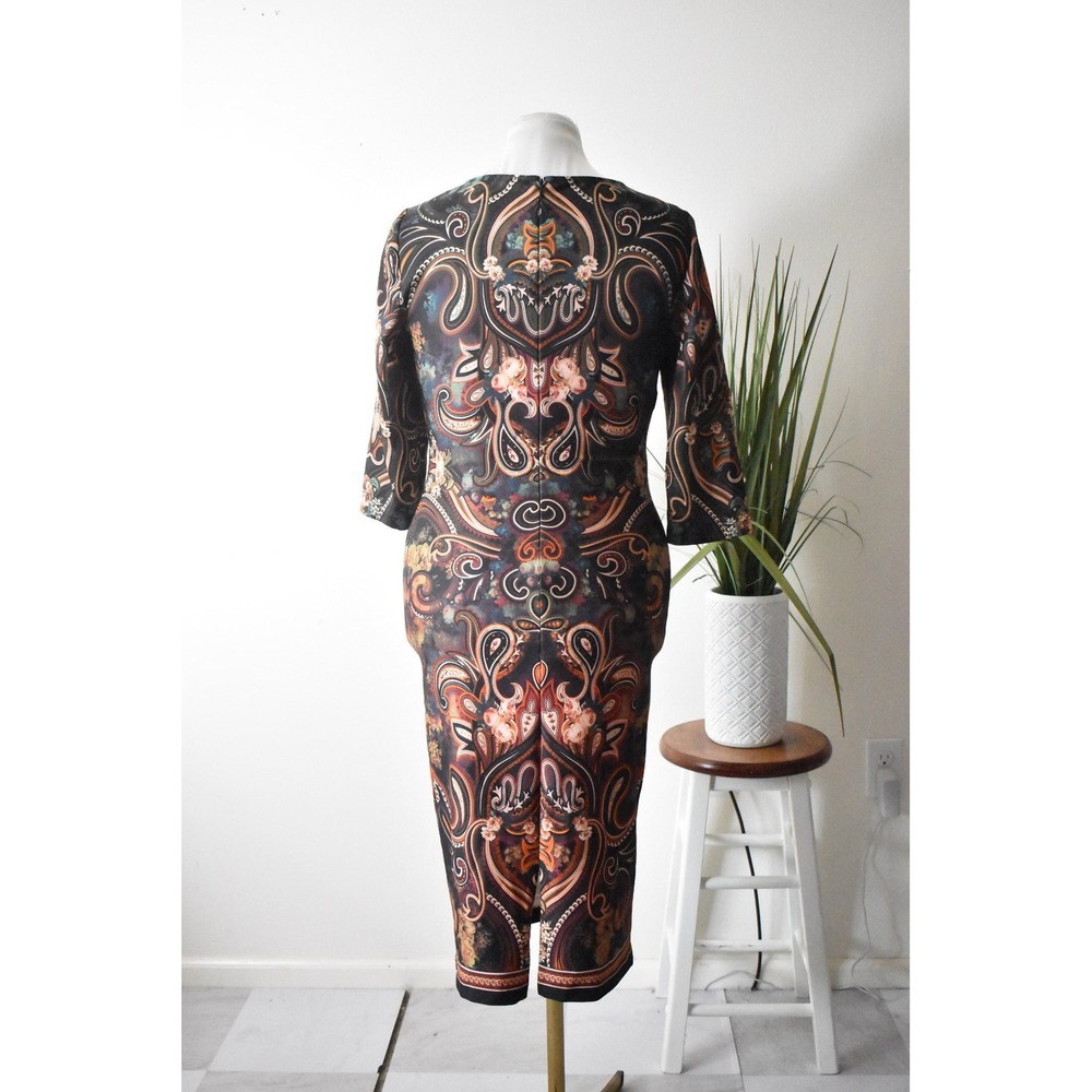 ECI New York Sheath Dress Womens 8 Black Paisley Floral 3/4 Sleeve Knee Length - Picture 5 of 10